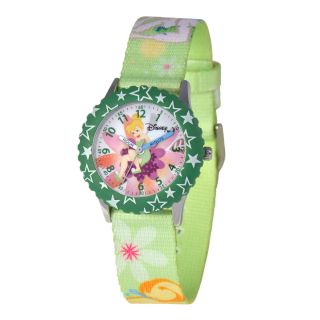 Disney Tinker Bell Kids Time Teacher Green Floral Strap Watch, Girls