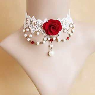 Noble Pearls Red Rose White Lace Classic Lolita Necklace