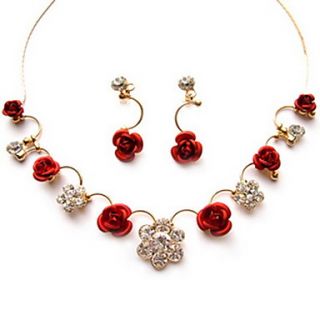 Attractive Alloy With Rhinestone Rose Wedding Bridal Necklace Earrings Jewelry Set