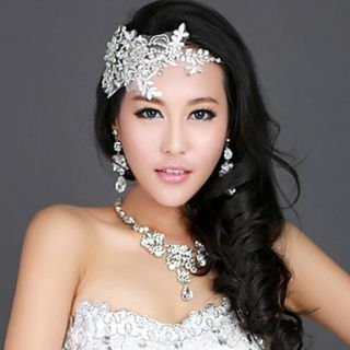 Gorgeous Alloy Silver Plated With Rhinestone Wedding Bridal Tiara Necklace Earrings Jewelry Set