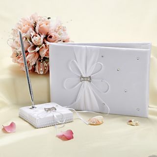 Starlight Wedding Guest Book and Pen Set With Scattered Rhinestone and White Sash