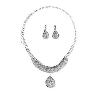 Shining Alloy Silver Plated With Rhinestone Wedding Bridal Necklace Earrings Jewelry Set