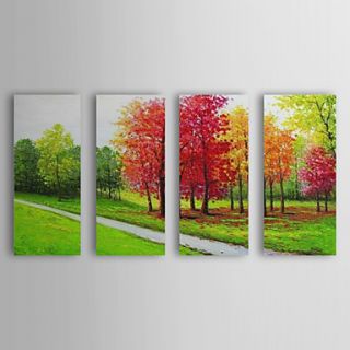 Hand Painted Oil Painting Landscape Woods by River with Stretched Frame Set of 4 1311 LA1144