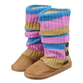 Womens Winter Button Knitted Mid Calf Boots