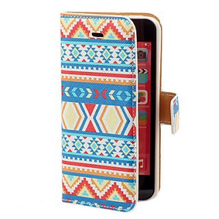 Aztec Colorful Stripe Pattern PU Full Body Case with Card Slot and Stand for iPhone 5C