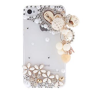 Special Design Heart Shape and Jewels Covered Transparent Hard Case with Exquisite Fringe for iPhone 4/4S
