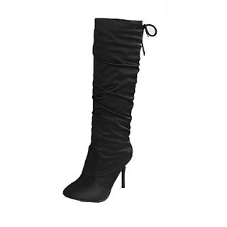 Satin Stiletto Slouch Knee High Boots With Ruched