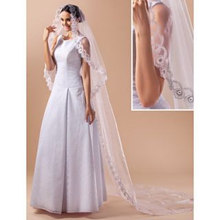 Nice One tier Cathedral Wedding Veil With Lace Applique Edge