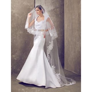 Nice One tier Cathedral Wedding Veil With Lace Applique Edge(More Colors)