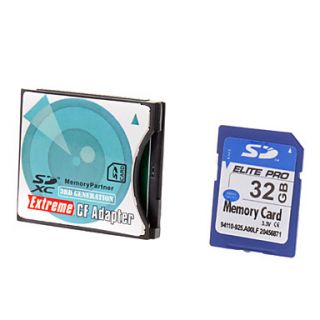 Hi speed Ultra SD Memory Card 32G with SD to CF Card Adapter