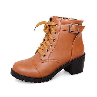 Faux Leather Chunky Heels Combat Ankle Boots(More Colors)
