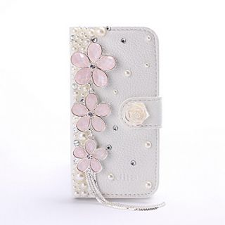 New Luxury Cherry Tassel Peral Rhinestone Leather Case with Stand for iPhone 5/5S