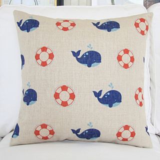 18 Nautical Whale Life Buoy Pattern Cotton/Linen Decorative Pillow Cover