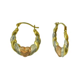 Tri Tone 14K Gold Heart Hoop Earrings, Womens