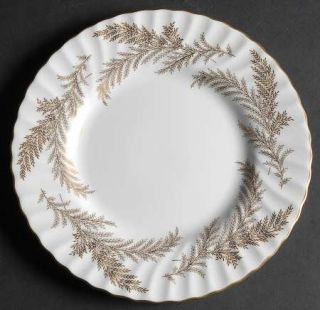 Minton Golden Fern Luncheon Plate, Fine China Dinnerware   Swirl Rim,Gold Ferns
