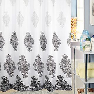 Shower Curtain Baroque Style Gray Flower Print Thick Fabric Water resistant W71 x L71