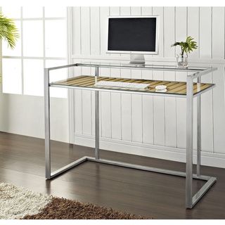 48 inch Glass Metal Wood Computer Desk (Silver and clearMaterials Tempered safety glass, high grade MDF, steelFinish Silver and naturalDistinct, modern designIdeal piece for its added heightThick, tempered safety glassHand brushed, silver steel frameCle