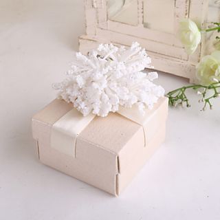 Beige Woven Pattern Favor Box With Flower   Set of 12