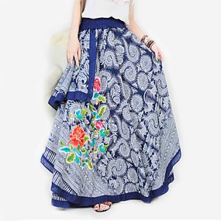 Retro Fashion Cotton Hemp Batik Embroidery Rose Pattern Multilayer Irregular Long Dresses(Random Texture Pattern)
