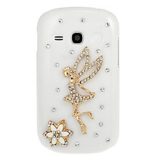 Gold Angel Diamond Spot Drill Pattern White Hard Back Case Cover for Samsung Galaxy Fame S6810