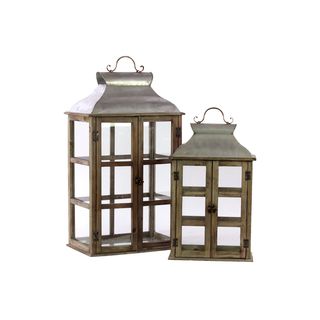 Wooden/ Metal Lantern (set Of Two)