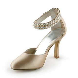 Satin Womens Wedding Stiletto Heel DOrsay Two Piece Sandals With Imitation Pearl(More Colors)