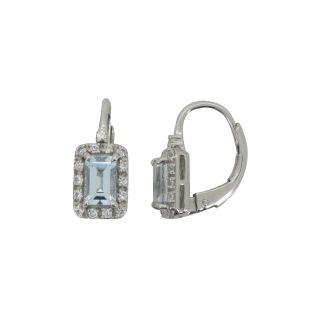 Aquamarine & Lab Created White Sapphire Earrings Sterling Silver, Womens