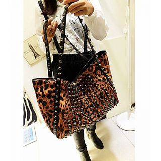 Fashion Ms. Leopard Rivets Big Bag PU Handbag Lining Color on Random