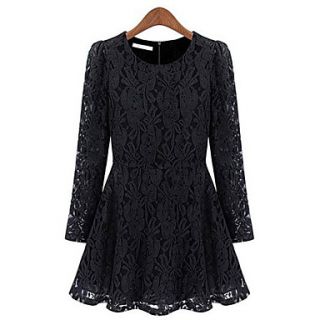 WomenS Fall Winter Evening Long Sleeve O Neck Slim Sexy Black Lace Above Knee Dress