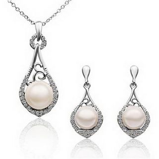 Charming Alloy Platinum Plated With White Imitation Pearl Jewelry Set(Including Necklace,Earrings)