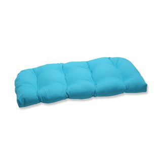 Pillow Perfect Outdoor Veranda Turquoise Wicker Loveseat Cushion (TurquoiseClosure Sewn Seam ClosureEdging Knife EdgeUV Protection Yes Weather Resistant Yes Care instructions Spot Clean or Hand Wash Fabric with Mild Detergent. Dimensions 44 inch Len