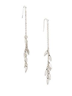 Leaf & Chain Dangle Earrings/Silvertone   Silver