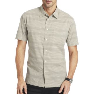 Van Heusen Short Sleeve Faux Linen Shirt, Khaki Horiz Stipe, Mens