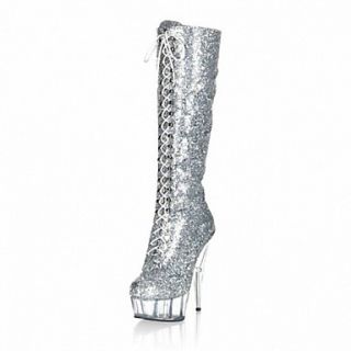 Sparkling Glitter Womens Stiletto Heel Platform Knee High Boots Shoes (More Colors)