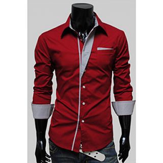 Langdeng Casual Harem Slim Contrast Color Long Sleeve Shirt(Red)