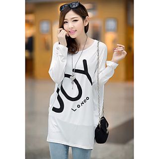 Uplook Womens Casual Round Neck White Letter Pattern Loose Fit Batwing Long Sleeve T Shirt 333#