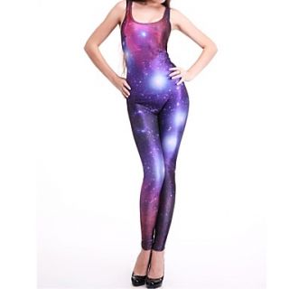 Elonbo Womens the Mysterious Sky Style Digital Painting High Waisted Stretchy Slim Jumpsuit Bodysuit