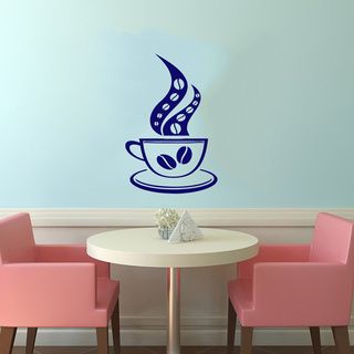 Cup Of Coffee Bean Smoke Wall Vinyl Decal (Glossy blueDimensions 25 inches wide x 35 inches long )
