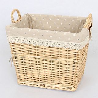 Chinese Style White Cloth Liner Bamboo Storage Basket