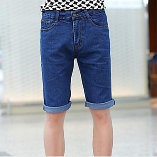 Mens Korean Style Slim Casual Mid Length Denim Shorts
