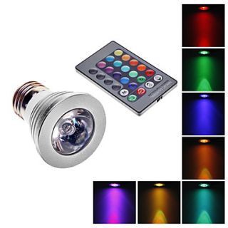 E27 3W 1 LED 16 Color Decorative Lamp w/ Remote Control   Silver White
