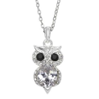 Bridge Jewelry Pure Silver Plated Cubic Zirconia Owl Pendant
