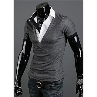 Langdeng Casual Harem Layered Short Sleeve T Shirt(Dark Gray)