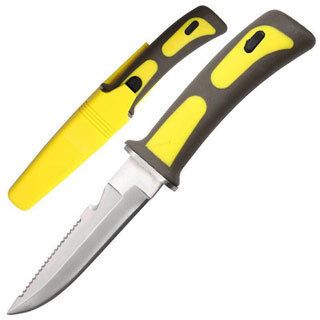 Defender 9 Heavy Duty Yellow Sawtail Drop Point Diving Swimming Scuba Knife