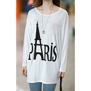Uplook Womens Casual Round Neck White Letter Pattern Loose Fit Batwing Long Sleeve T Shirt 324#