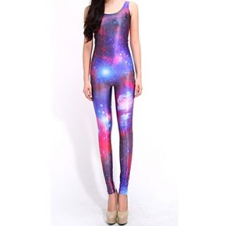 Elonbo Womens Purple Galaxy Style Digital Painting High Waisted Stretchy Slim Jumpsuit Bodysuit