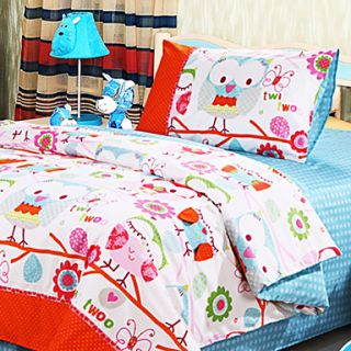 Duvet Cover Set, 2 Piece for Kids, 100% Cotton Contemporary Style Print Lovely Owl