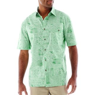 Island Shores Short Sleeve Button Front Shirt, Green, Mens