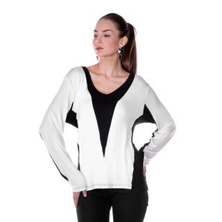 Womens Black And White Colorblocked Long Dolman sleeve Shirt