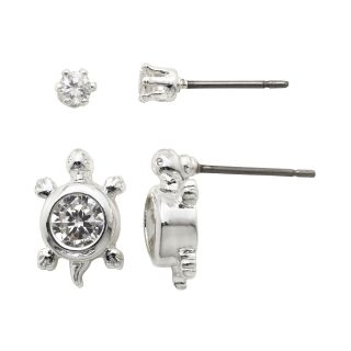 Bridge Jewelry Cubic Zirconia Turtle and Stud Earring Set